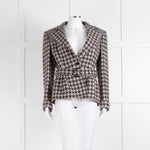 Stella McCartney Brown Grey Houndstooth Short Belted Jacket