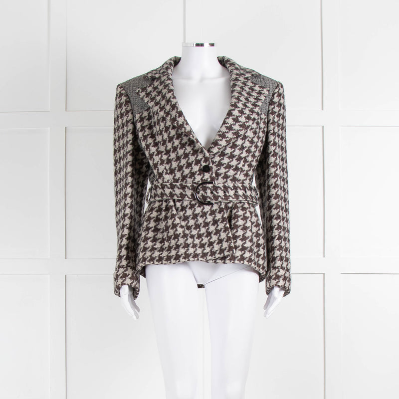 Stella McCartney Brown Grey Houndstooth Short Belted Jacket