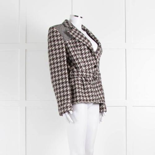 Stella McCartney Brown Grey Houndstooth Short Belted Jacket