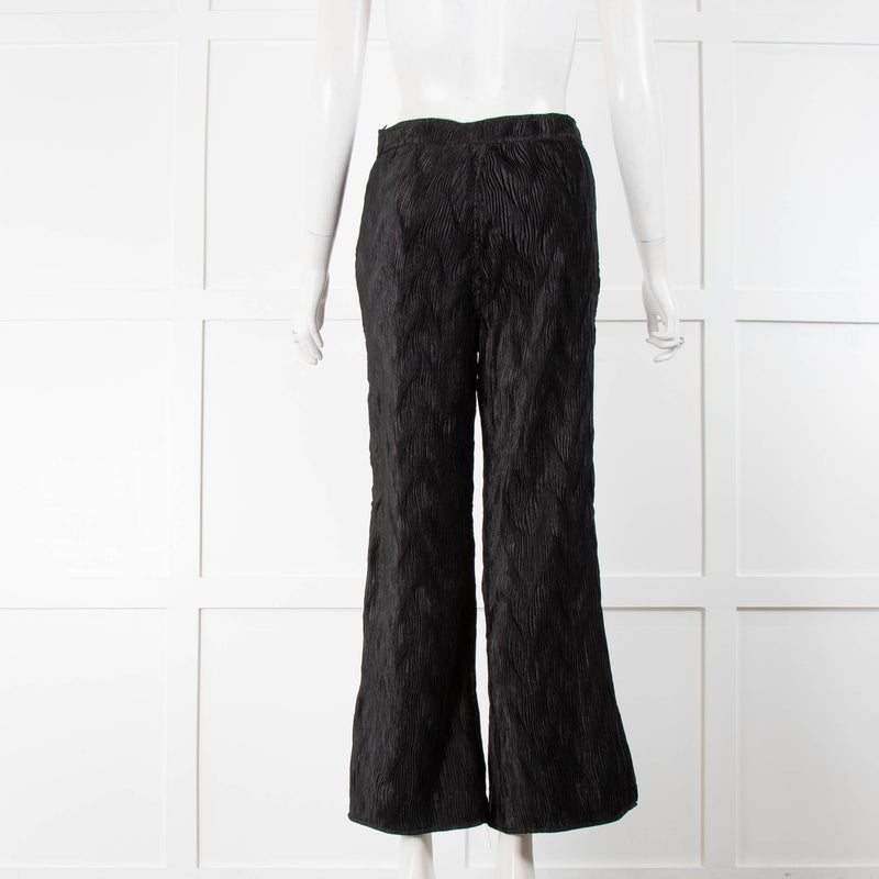 Ganni Black Plisse Flared Trousers