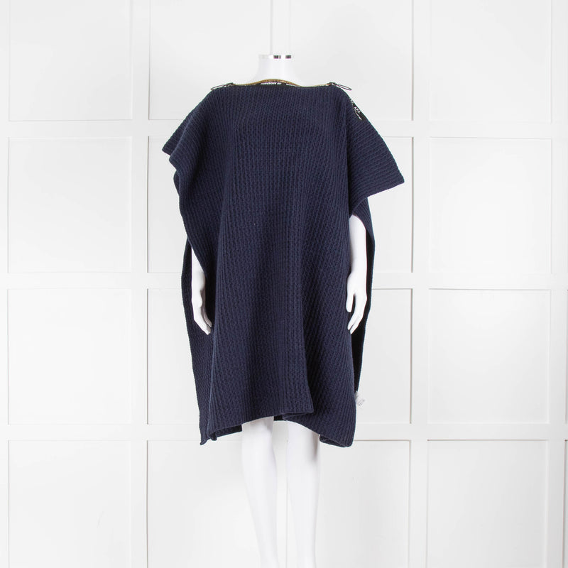 JW Anderson  For A.P.C. Navy Blue Trimmed Ribbed Wool Poncho