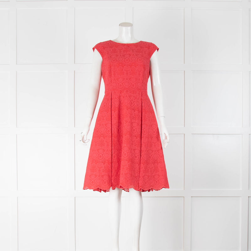 Tory Burch Coral Cotton Embroidered Sleeveless Dress
