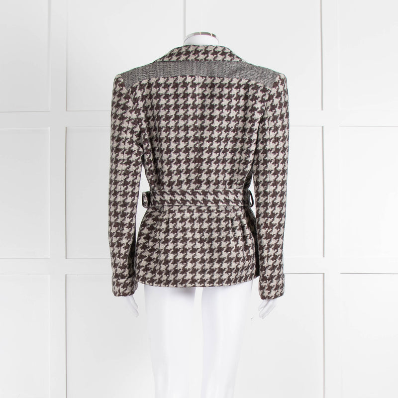 Stella McCartney Brown Grey Houndstooth Short Belted Jacket