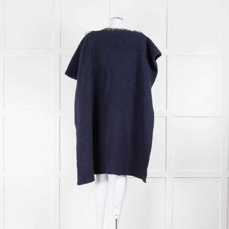 JW Anderson  For A.P.C. Navy Blue Trimmed Ribbed Wool Poncho