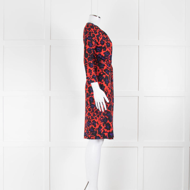 Diane Von Furstenberg Red Black Floral Wrap Short Dress