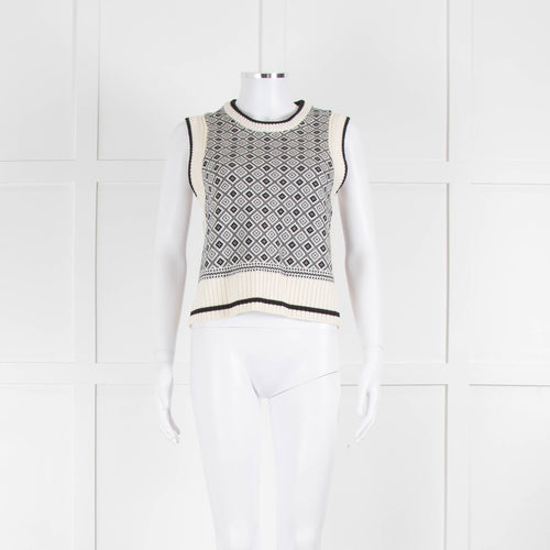 Me + Em Cream Black Sleeveless Wool Vest Top