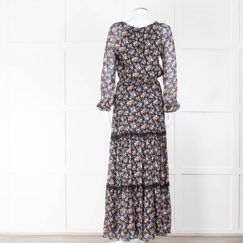 Ridley Black Floral Silk Long Sleeve Dress