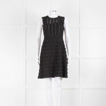 Diane Von Furstenberg Black Lace Ruched Satin Striped Sleeveless Dress