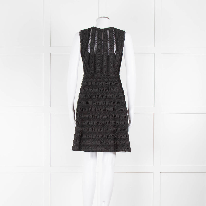 Diane Von Furstenberg Black Lace Ruched Satin Striped Sleeveless Dress