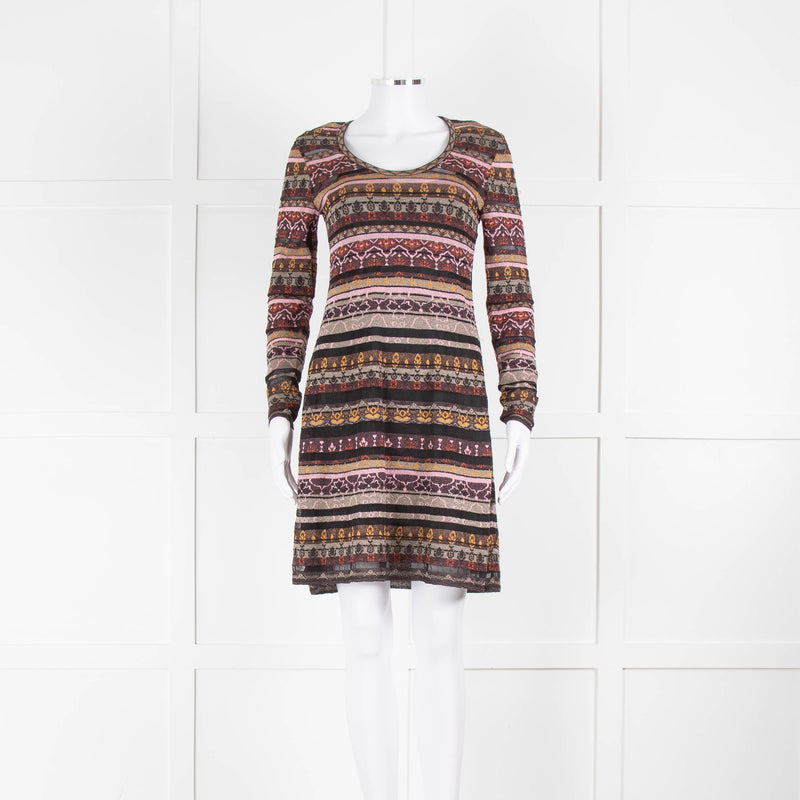 M Missoni Brown Pink Green Lurex Long Sleeve Dress