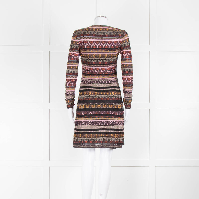 M Missoni Brown Pink Green Lurex Long Sleeve Dress