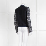 Ellie Tahari Navy Blue Lace Sleeve Bomber Jacket