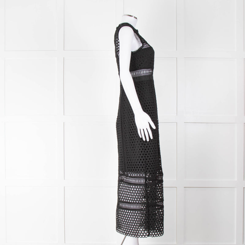 Self Portrait Black Lace Sleeveless Fitted Maxi Dress