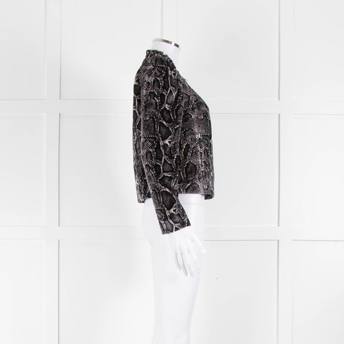 Rebecca Taylor Black Cream Zip Front Snake Print Jacket