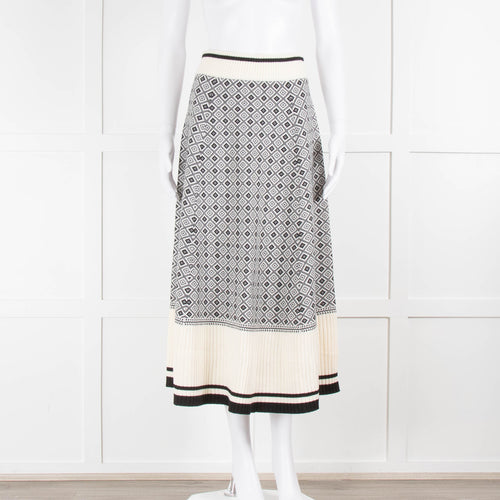 Me Em Cream Black Wool Midi Skirt