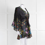 Charo Ruiz Black Multi Flower Cotton Mini Cover Up Dress