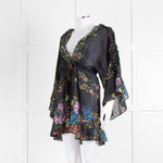 Charo Ruiz Black Multi Flower Cotton Mini Cover Up Dress