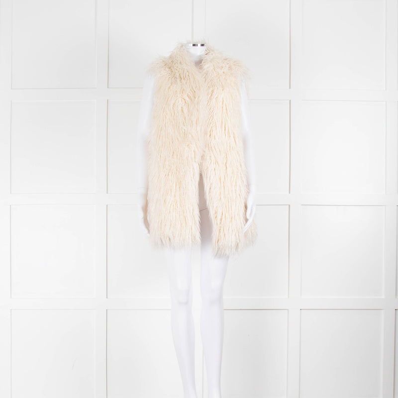 DKNY Shaggy Cream Faux Fur Gilet