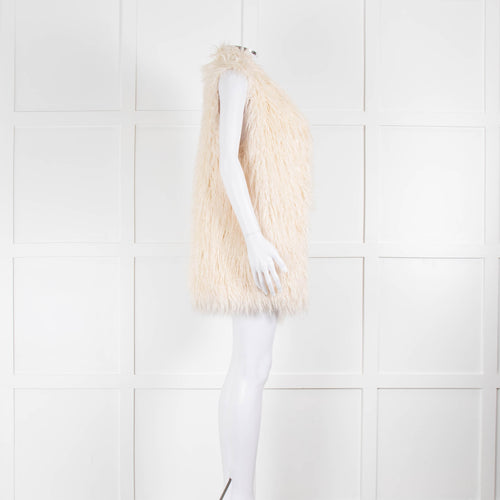 DKNY Shaggy Cream Faux Fur Gilet