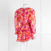 Misa Orange Fuchsia Flower Print Long Sleeve Mini Dress