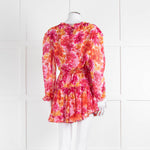 Misa Orange Fuchsia Flower Print Long Sleeve Mini Dress