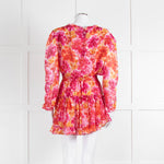 Misa Orange Fuchsia Flower Print Long Sleeve Mini Dress