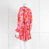 Misa Orange Fuchsia Flower Print Long Sleeve Mini Dress