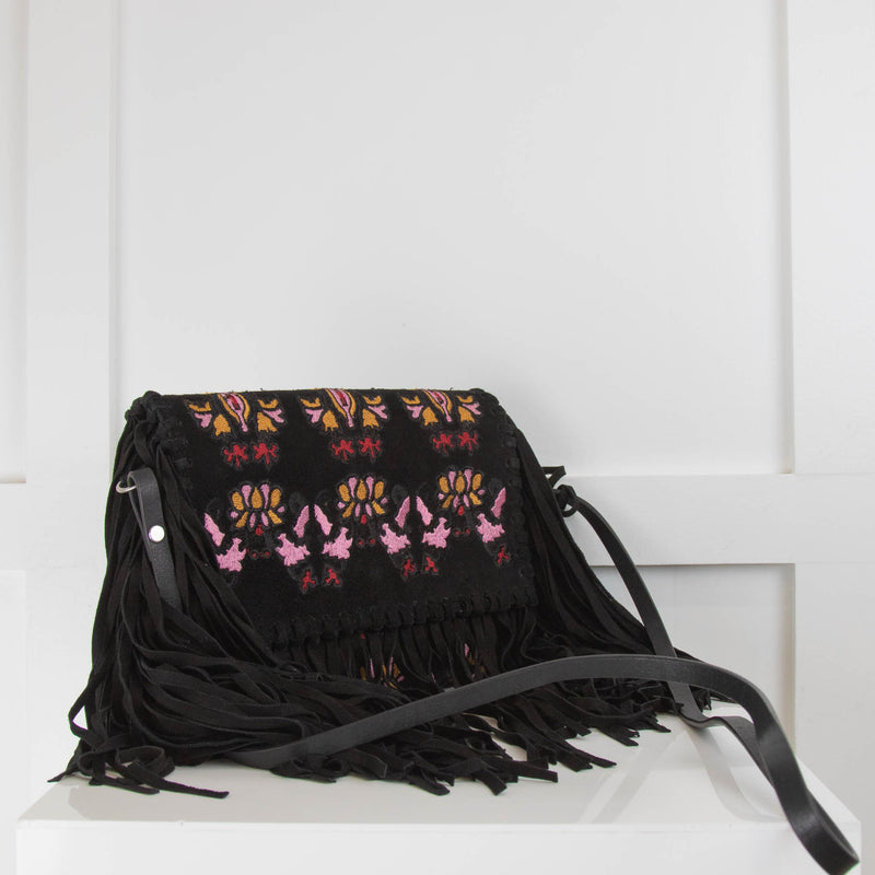 Isabel Marant Black Fringed Embroidered Crossbody