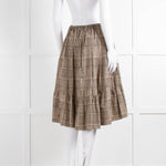 Fendi Beige Brown Cotton Check Yellow Tie Waist Ruffle Hem Skirt