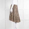 Fendi Beige Brown Cotton Check Yellow Tie Waist Ruffle Hem Skirt