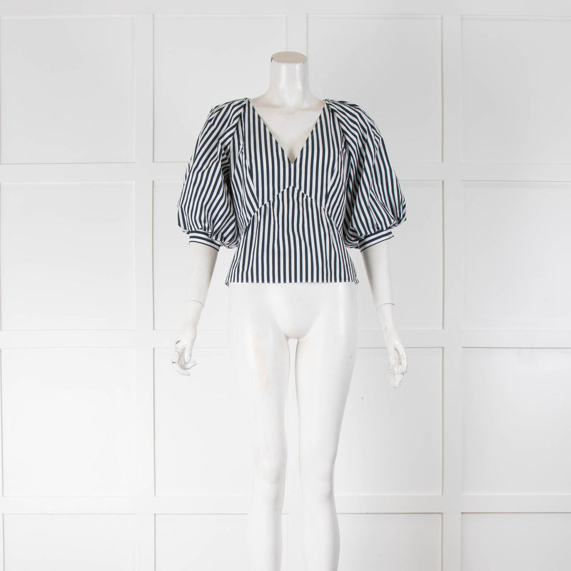 Frame Navy And White Stripe Puff Sleeve Short Top