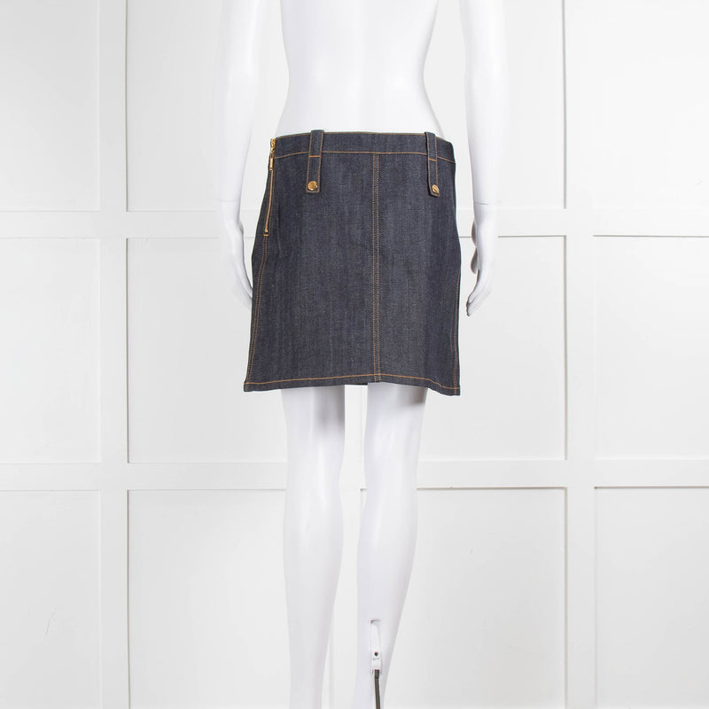 Louis Vuitton Blue Denim Gold Button Mini Skirt