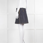 Louis Vuitton Blue Denim Gold Button Mini Skirt