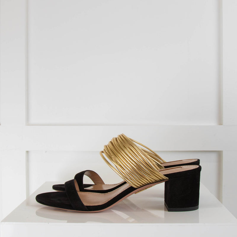 Aquazzura Black Sandal Gold Leather Straps