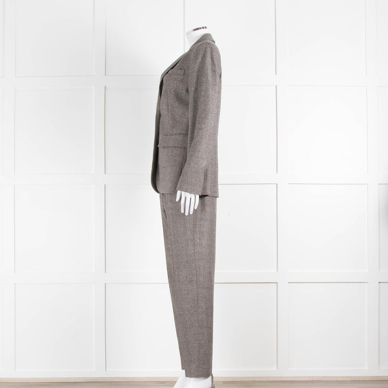 Peserico Grey Beige Wool & Cotton Blend Trousers