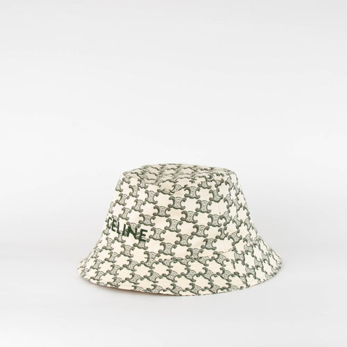 Celine Cream Green Logo Cotton Bucket Hat