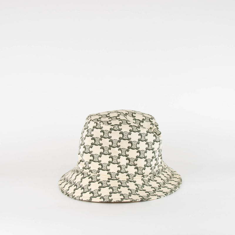 Celine Cream Green Logo Cotton Bucket Hat