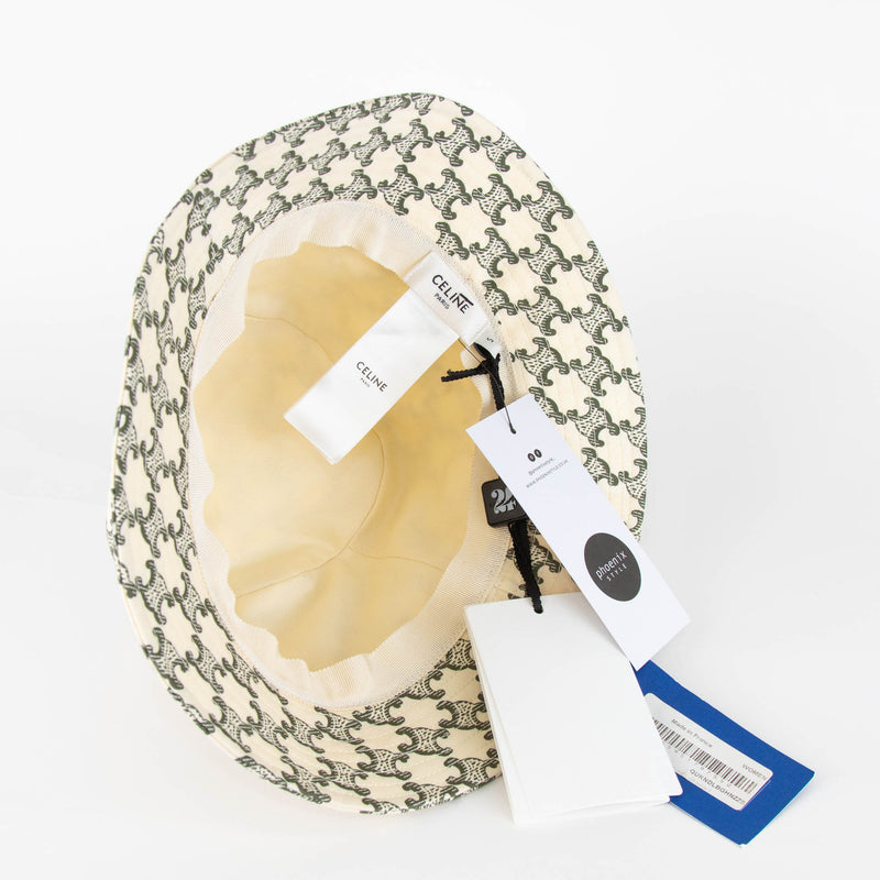 Celine Cream Green Logo Cotton Bucket Hat