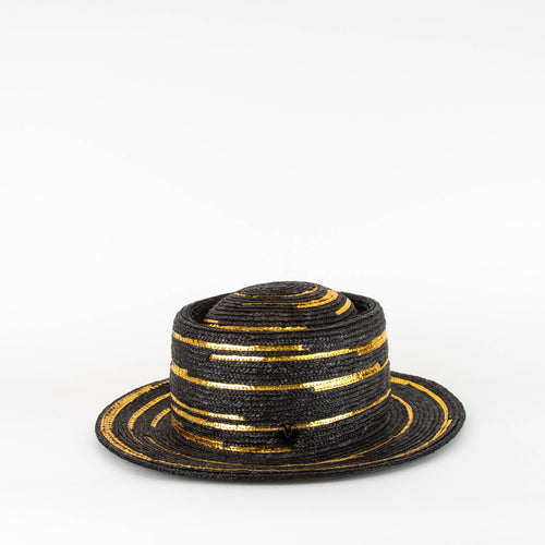 Maison Michel Black Gold Detail Hat