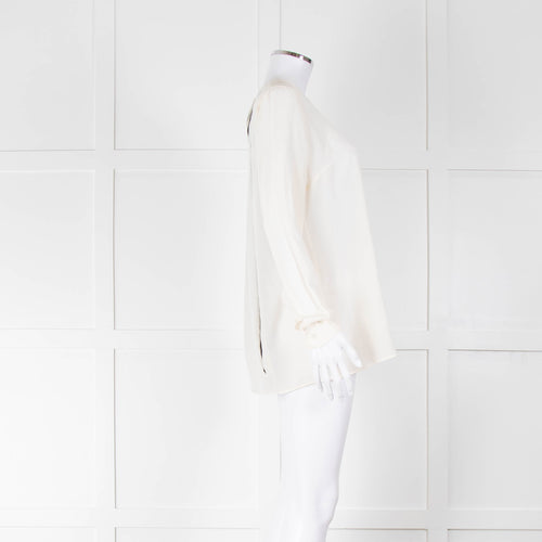 Sportsmax Cream and Black Silk Long Sleeve Top