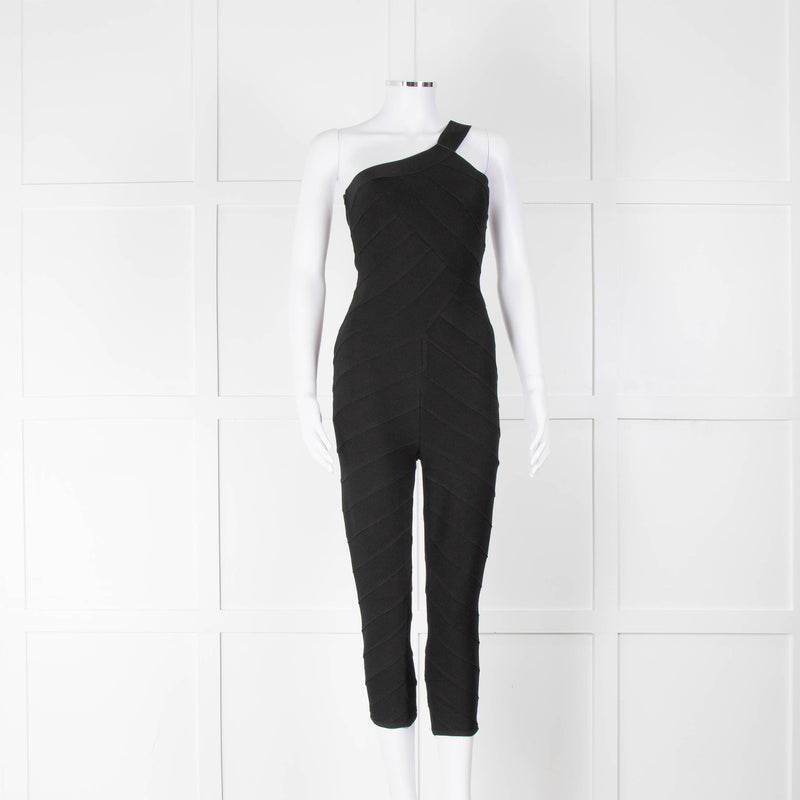 Herve Leger Black One Strap Bandage Capri Length All In One