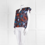 Ulla Johnson Blue, White, Orange With Shell Design Frill Sleeve Cotton Top