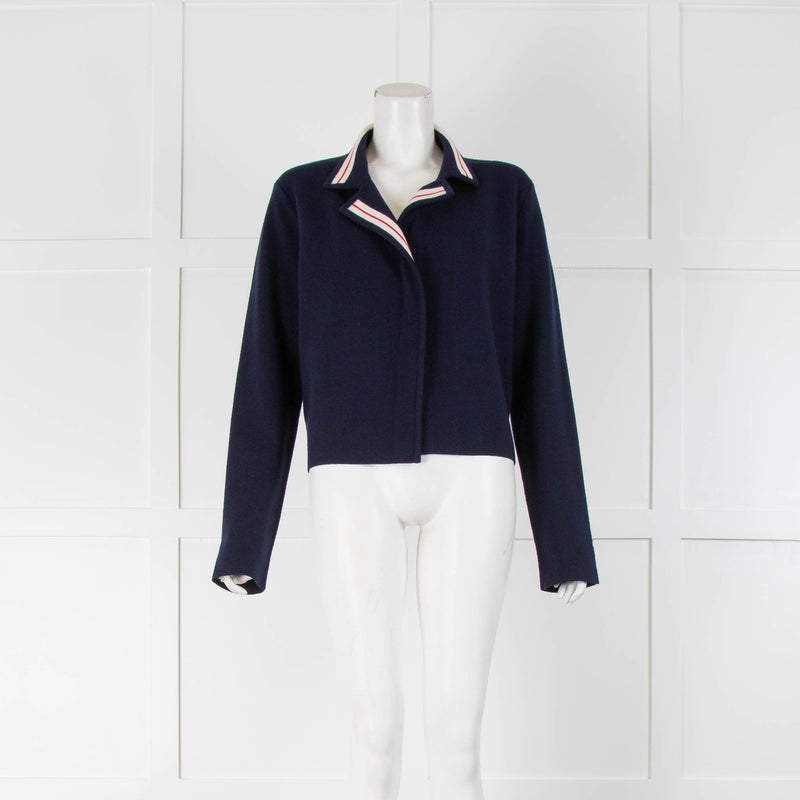 Strenesse Navy Cardigan Red Stripe On Collar