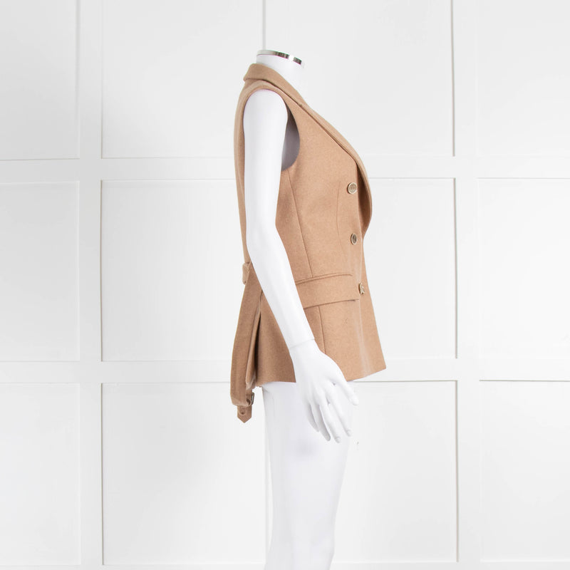 Eleventy Camel Wool Mix Belted Waistcoat