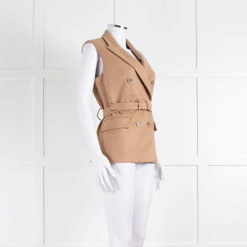 Eleventy Camel Wool Mix Belted Waistcoat