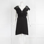 Sandro Black Fluted Mini Dress with V Neck