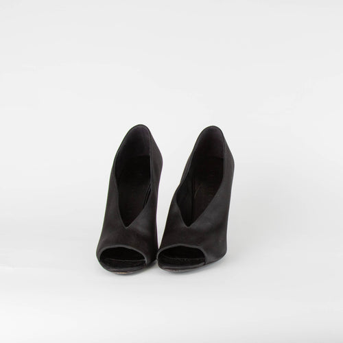 Burberry Black Silk Open Front Stilettos