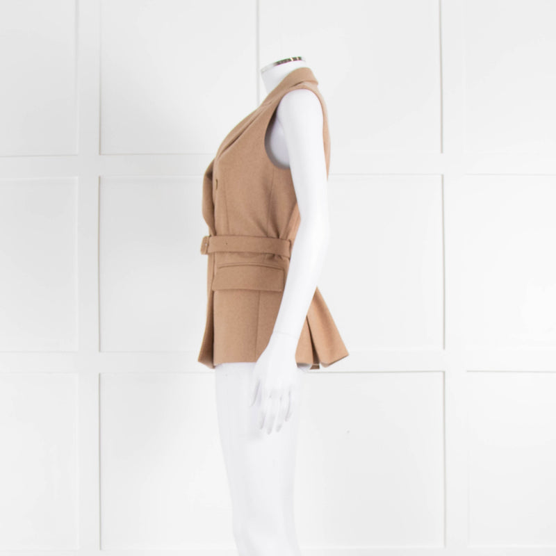 Eleventy Camel Wool Mix Belted Waistcoat