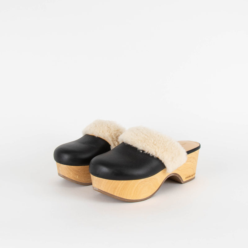 Magda Butrym Black Cream Fur Leather Clogs