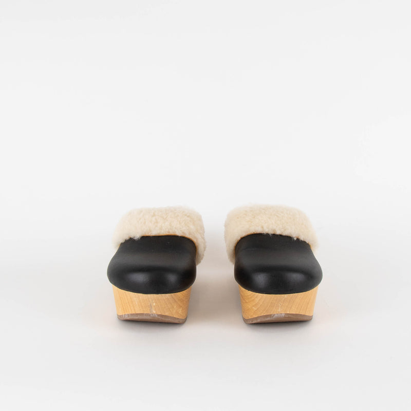 Magda Butrym Black Cream Fur Leather Clogs